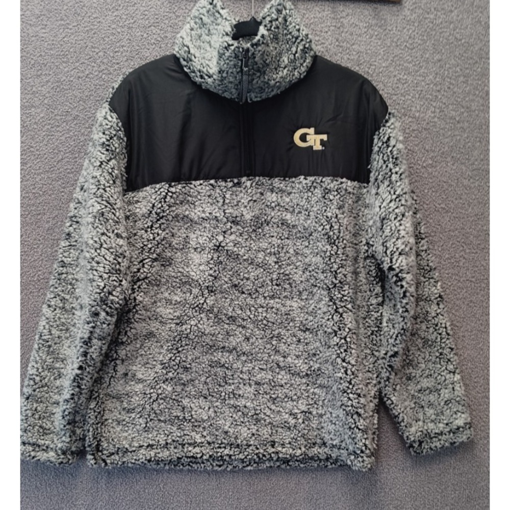Georgia‎ Tech Sherpa Pullover Womens L  Men M Gray Cozy Fleece Quarter Zip Game